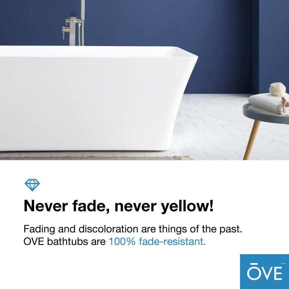 OVE Decors Draco 59" Seamless White Acrylic Freestanding Rectangular Bathtub