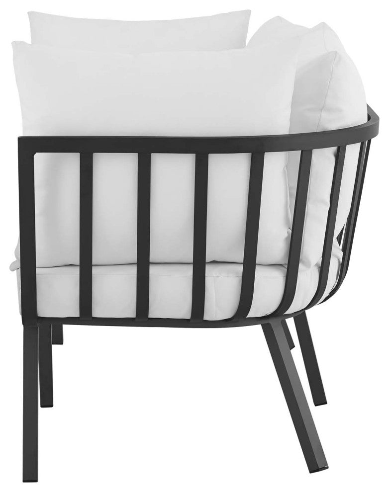 Lounge Loveseat Sofa, Aluminum, Metal, Gray White, Modern, Outdoor Patio