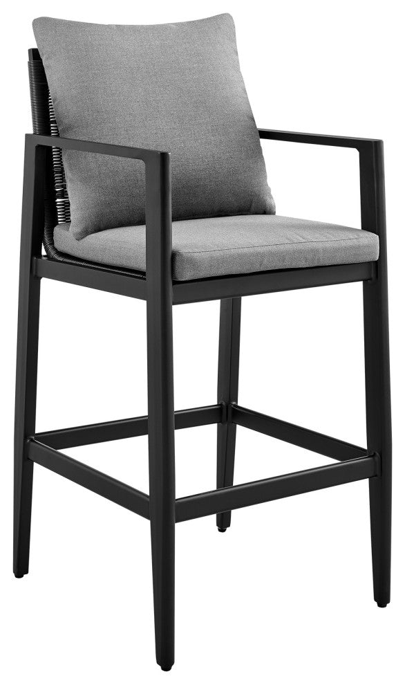 Cayman Outdoor Stool, Aluminum With Gray Cushions, Bar Height