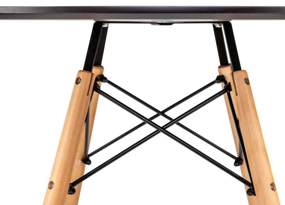 LeisureMod Dover Round Bistro Dining Table With Natural Wood Eiffel Base, Black