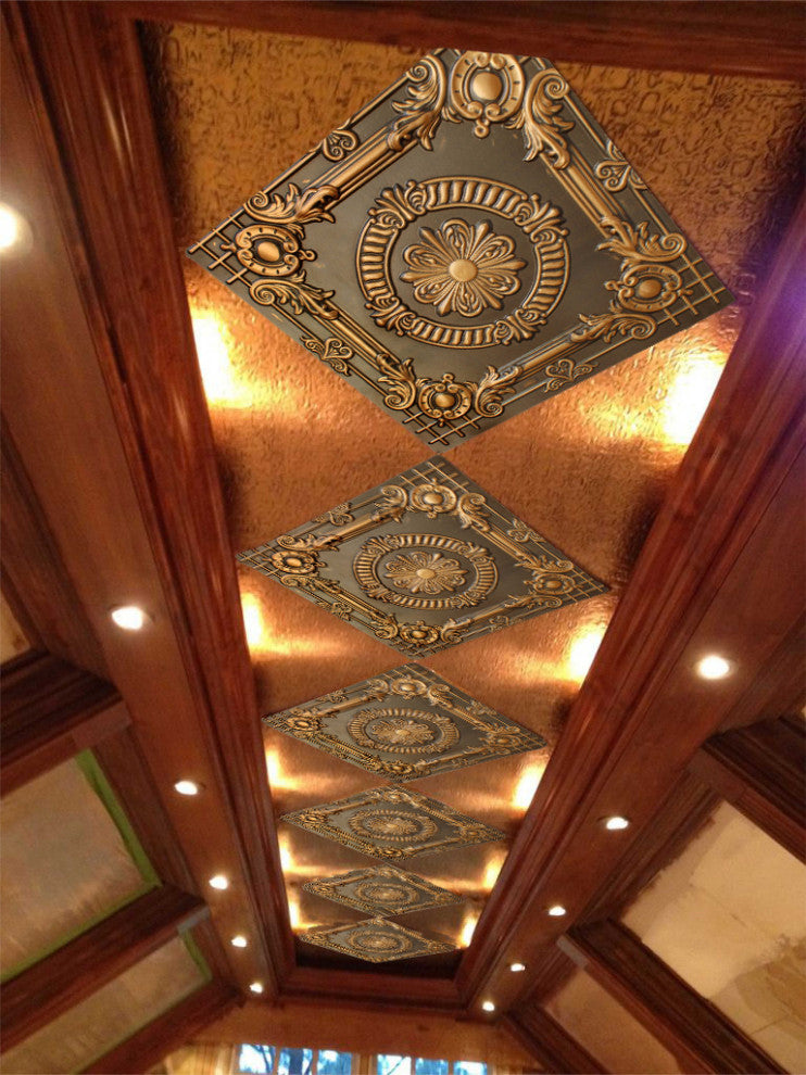 Antique Gold 3D Ceiling Panels, 2'x2', 200 Sq Ft, Pack of 50