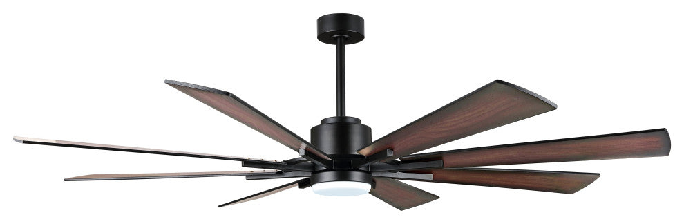 72" Reversible 8-Blade LED Ceiling Fan With Remote and Light, Black/Walnut