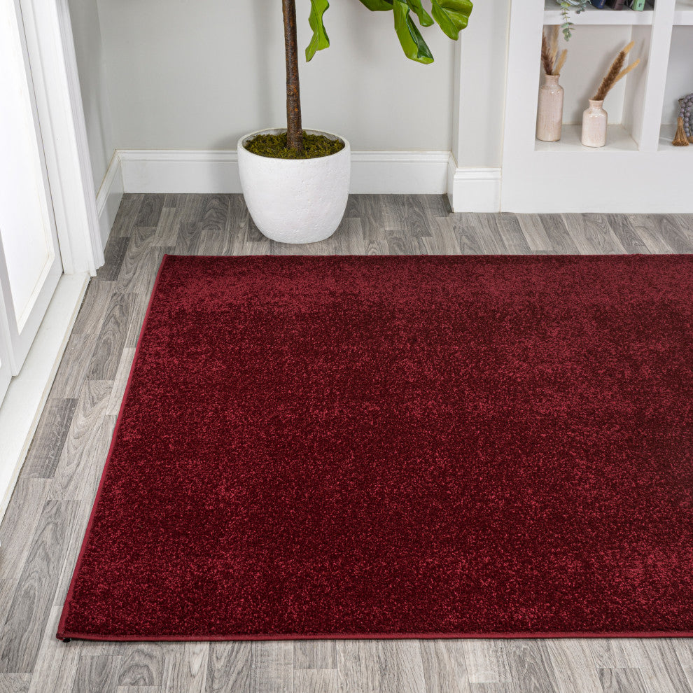 Haze Solid Low-Pile Runner Rug, Dark Red, 9 X 12