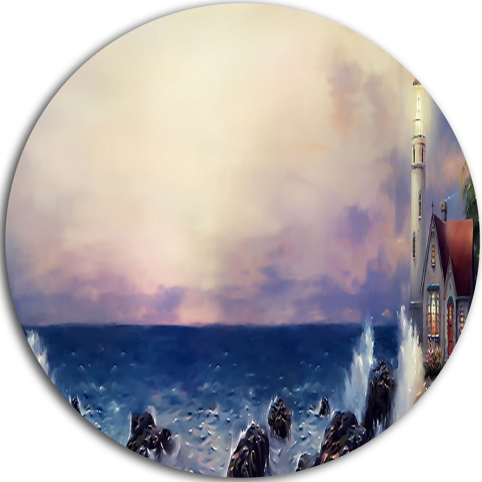 Lighthouse Sea Panoramic, Landscape Round Wall Art, 23"