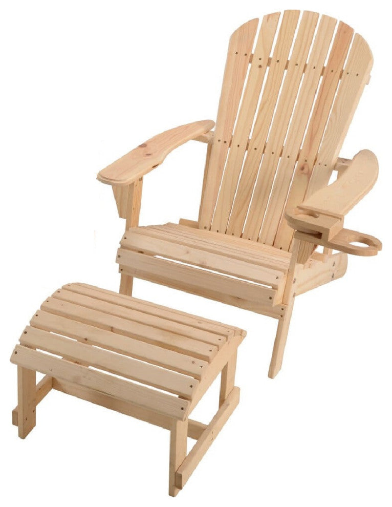 Earth Collection Adirondack Chair With phone and cup holder, Natural, One Chair