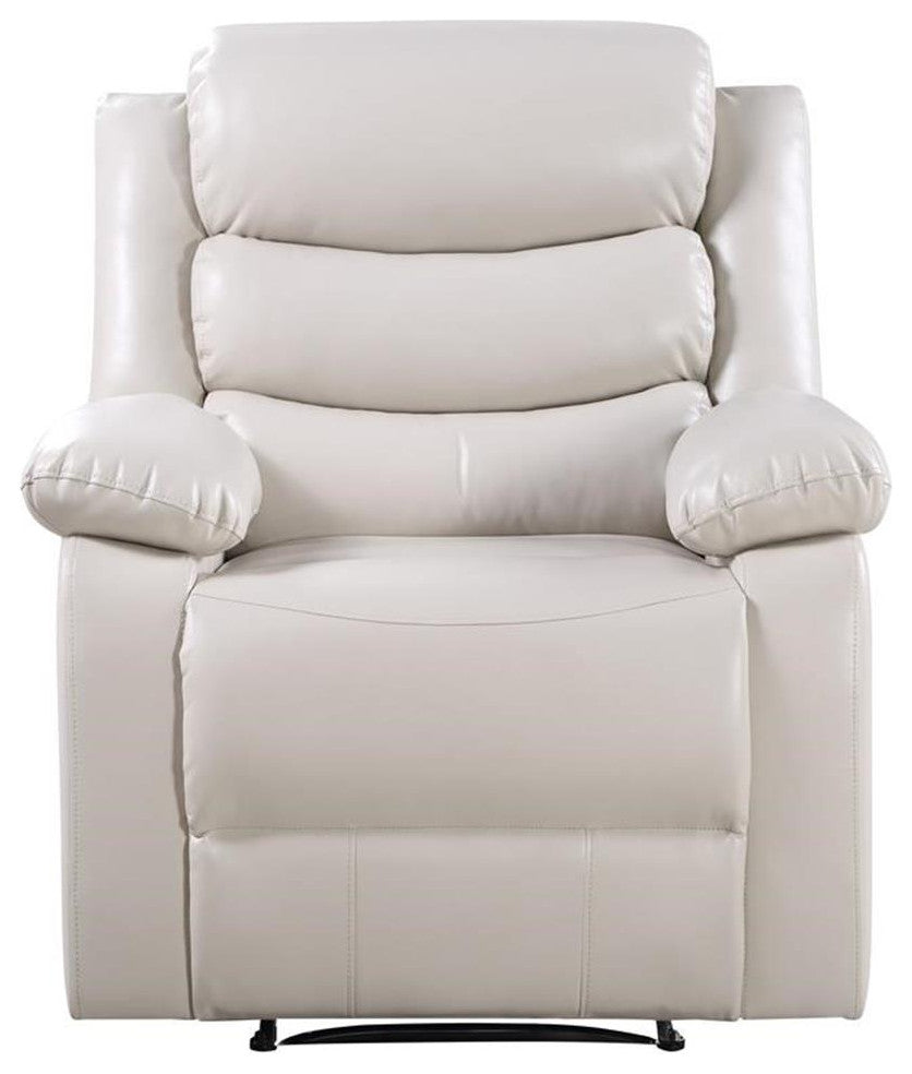 Bowery Hill Faux Leather Power Recliner with Pillow Top Armrest in Beige