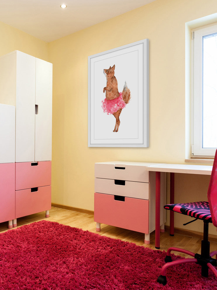 Marmont Hill, "Ballerina Fox" by Thimble Sparrow Framed Painting Print, 30x45