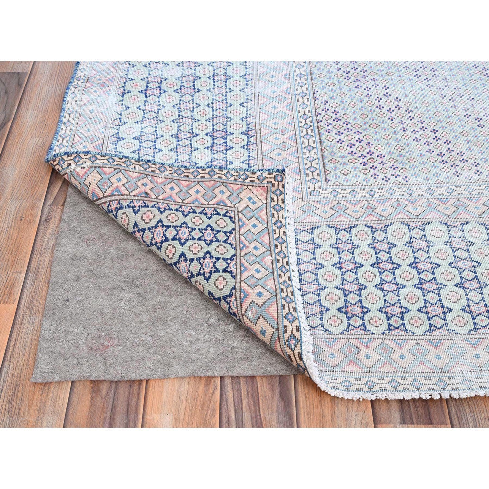 Arctic Blue, Vintage Persian Kerman, Pure Wool Hand Knotted Rug, 7'9"x10'1"
