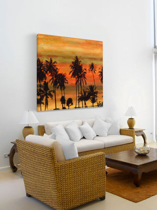 "Palms Against Gold Sky" Fine Art Canvas Print, 32"x32"
