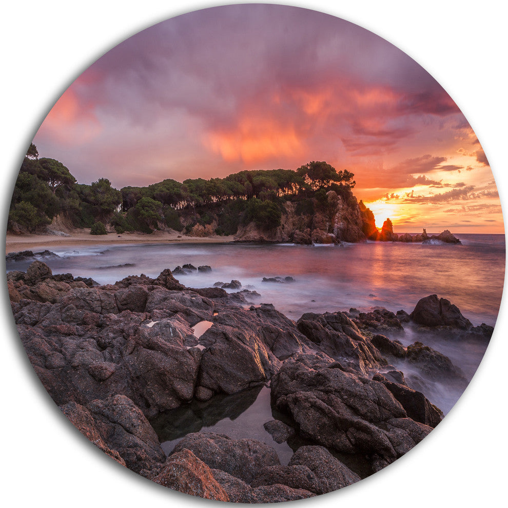 Gloomy Seashore With Rocks, Seashore Disc Metal Artwork, 11"