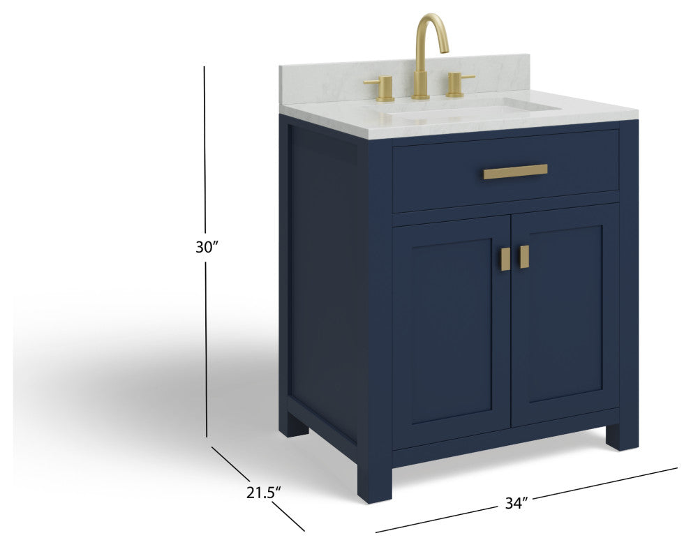 The Polaris Bathroom Vanity, Monarch Blue, 30", Single Sink, Freestanding