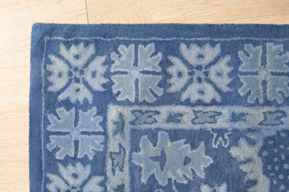 EORC Blue Hand-Tufted Wool Overdyed Rug, 4'x6'
