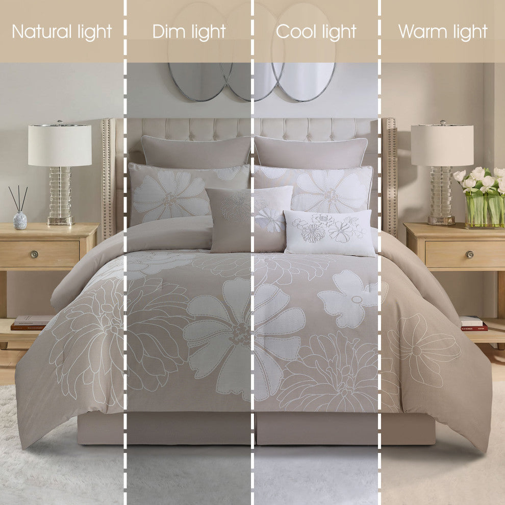 Viera 8 Piece Comforter Set, Taupe, King