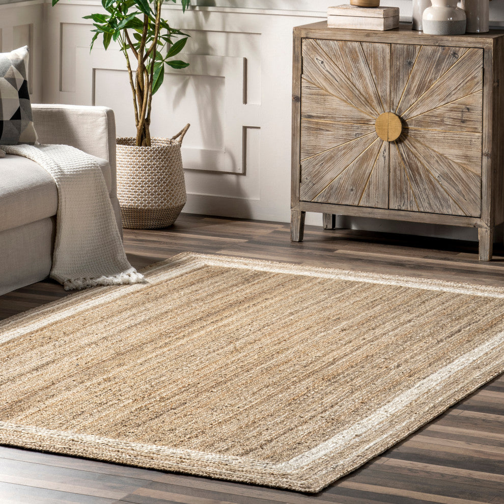 Nuloom Jute Braided Border Area Rug, Off White 5'x8'oval