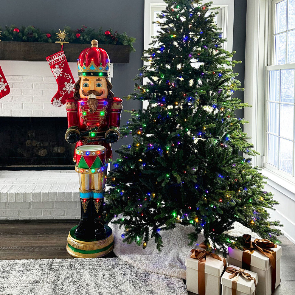 5' Nutcracker Playing Snare Drum WithMoving Hands, Music, Timer, 20 LED Lights