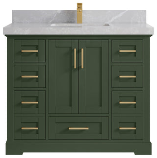 Boston 42 Single Sink Bath Vanity in Pewter Green 2" Pearl Gray