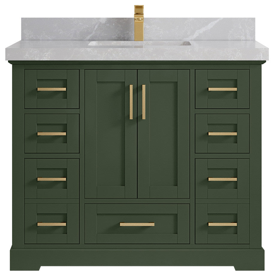 Boston 42 Single Sink Bath Vanity in Pewter Green 2" Pearl Gray