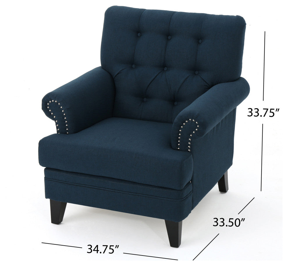 GDF Studio Arielle Plush Tufted Back Fabric Club Armchair, Navy Blue