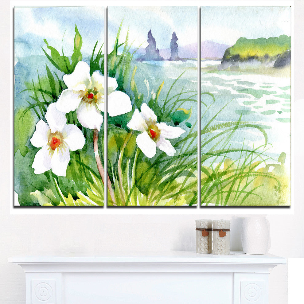 "Blooming Flowers on Summer River" Metal Wall Art, 3 Panels, 36"x28"
