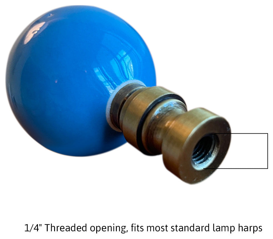 2.5"H Ceramic Sky Blue Round Lamp Finial Antique Brass Base