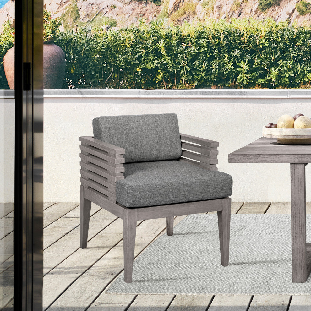 Vivid Outdoor Patio Dining Chair, Gray Eucalyptus Wood Gray Olefin Cushions