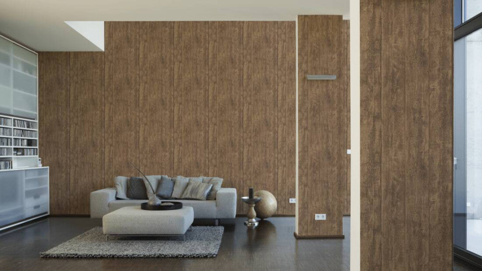 Faux Textured Wallpaper Wood, 708823, Brown, Sample