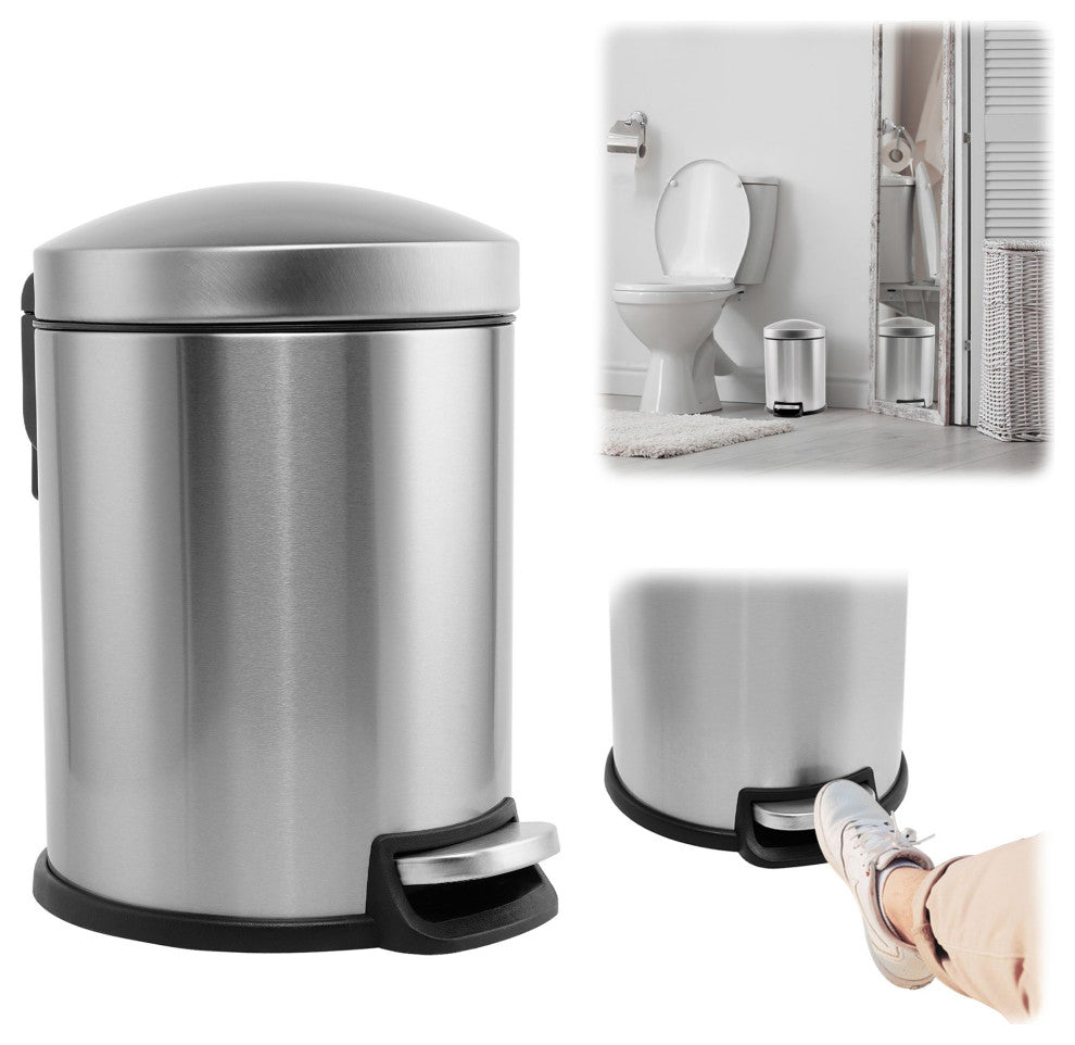 1.3 Gal. Stainless Steel Brushed Fingerprint-Resistant Round Step-on Trash Can