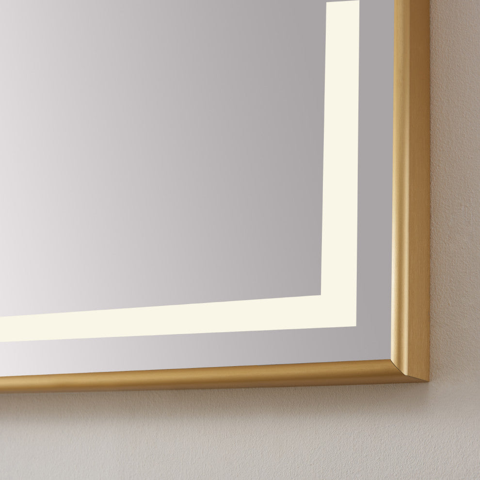 Horizontal Rectangular LED Wall Mount Bathroom Mirror, Gold, 48"
