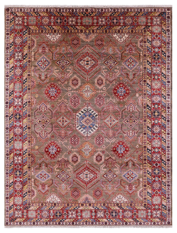 7' 10" X 9' 11" Geometric Super Kazak Handmade Wool Rug - Q12833