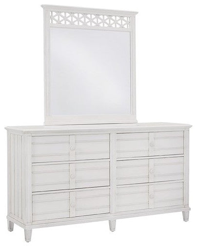 Cane Bay Six Drawer Dresser and Fretwork Mirror