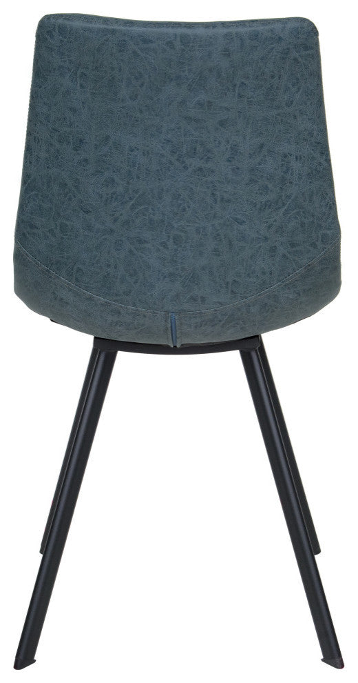 Markley Modern Leather Dining Chair With Metal Legs Set of 2, Peacock Blue