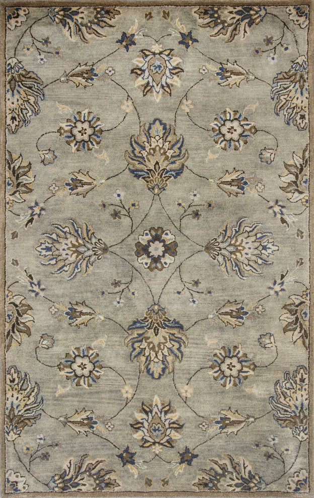 HomeRoots 5'x8' Grey Green Hand Tufted Traditional Floral Indoor Area Rug