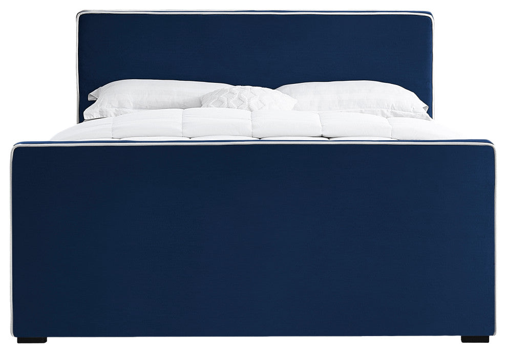 Dillard Velvet Upholstered Bed, Navy, Full