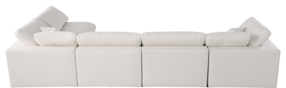 Plush Velvet / Down Standard Comfort L-Shaped Modular Sectional, Cream, 5-Piece: 3 Armless Chair, 2 Corner Chair