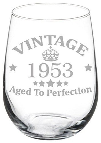 Wine Glass Goblet 64th Birthday Vintage Aged to Perfection 1953, 17 Oz Stemless