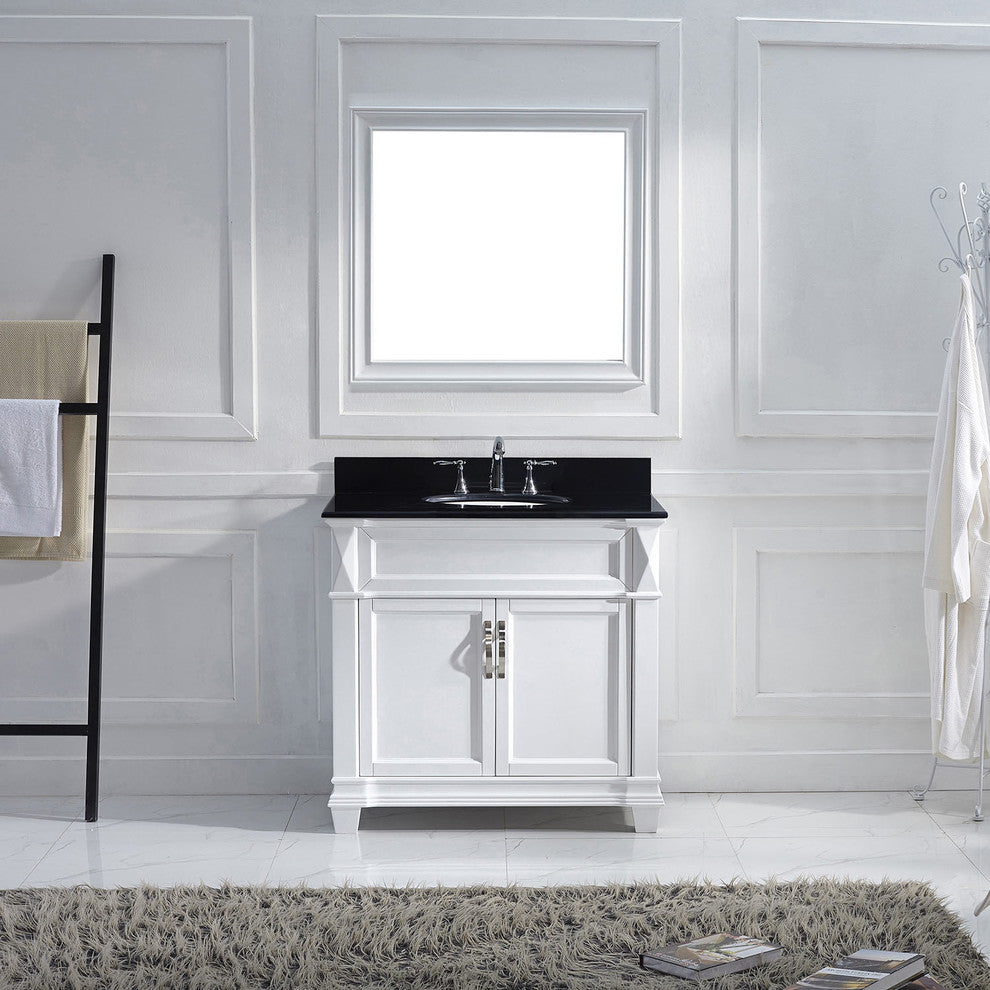 Virtu Victoria 36" Single Bathroom Vanity, White With Faucet and Mirror