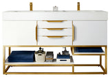 Columbia 59" Double Vanity  White Radiant Gold, White Composite Top