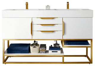 Columbia 59" Double Vanity  White Radiant Gold, White Composite Top