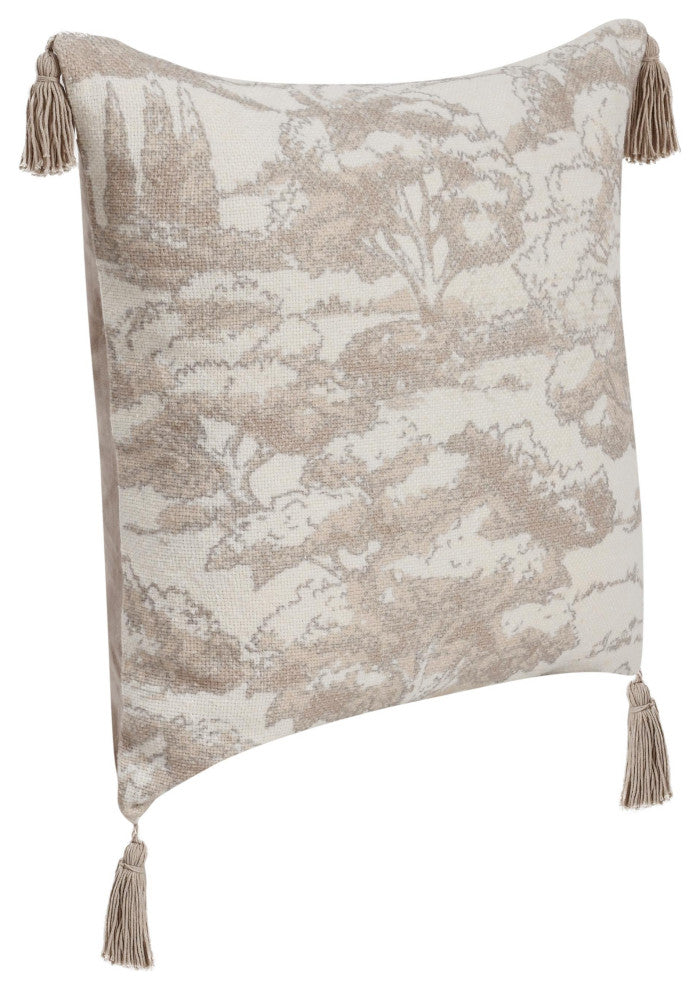 Stonework 22" Cotton Linen Blend Throw Pillow, Beige