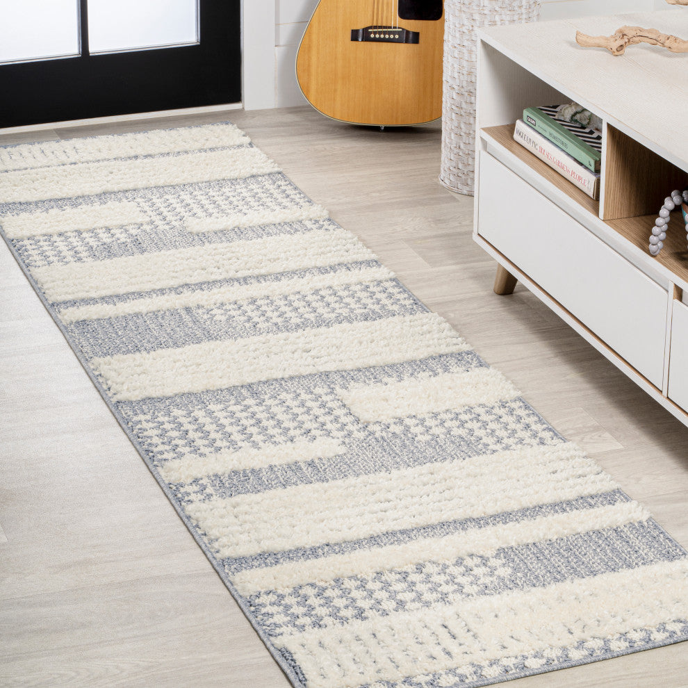 Kerstin Geometric High-Low Cream/Gray 2'x8' Runner Rug