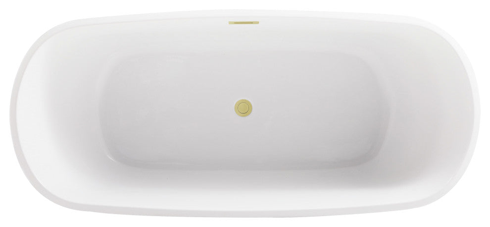 Charlie 67" Soaking Bathtub, Glossy White With Brushed Gold Trim
