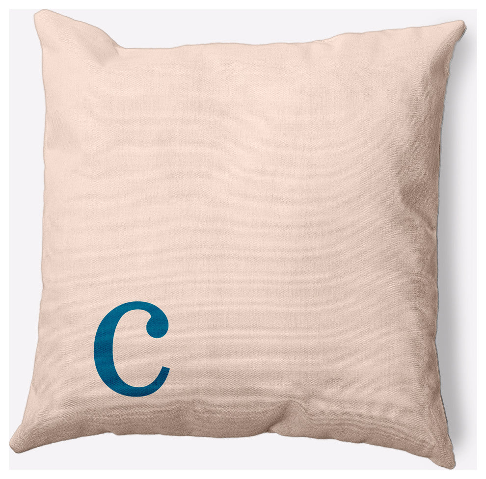 20" x 20" Modern Monogram Indoor/Outdoor Polyester Throw Pillow, Autumn Blue