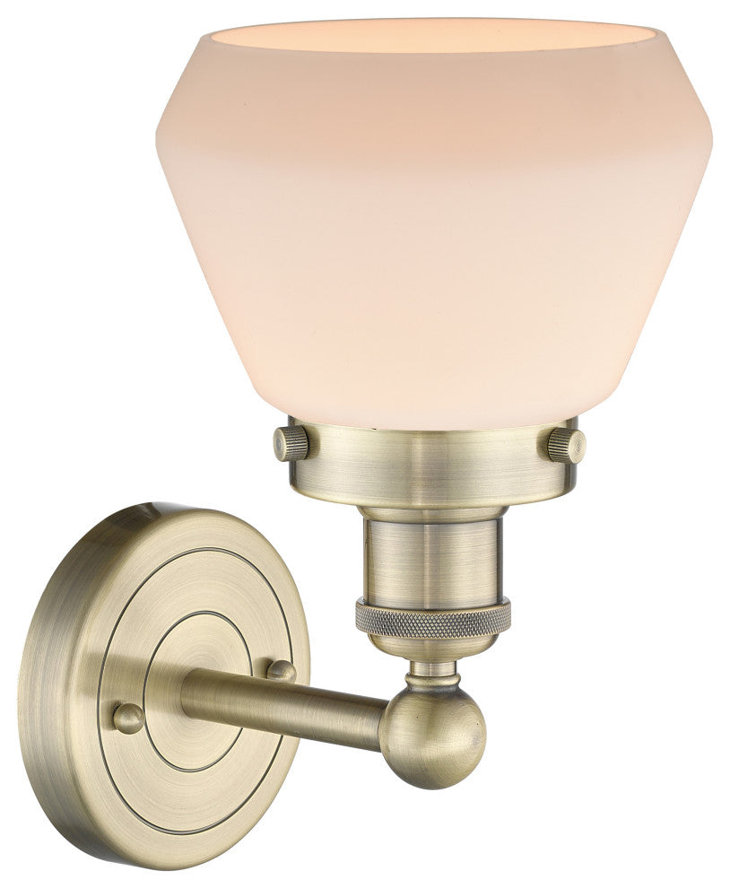 Fulton 1-Light 7" Sconce, Antique Brass Finish, Matte White Shade