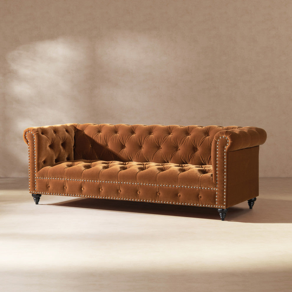 Alto 88" Tufted Chesterfield Sofa, Burnt Orange Performance Velvet