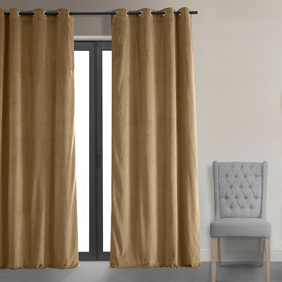 Grommet Blackout Velvet Curtain Single Panel, Amber Gold, 50"x120"