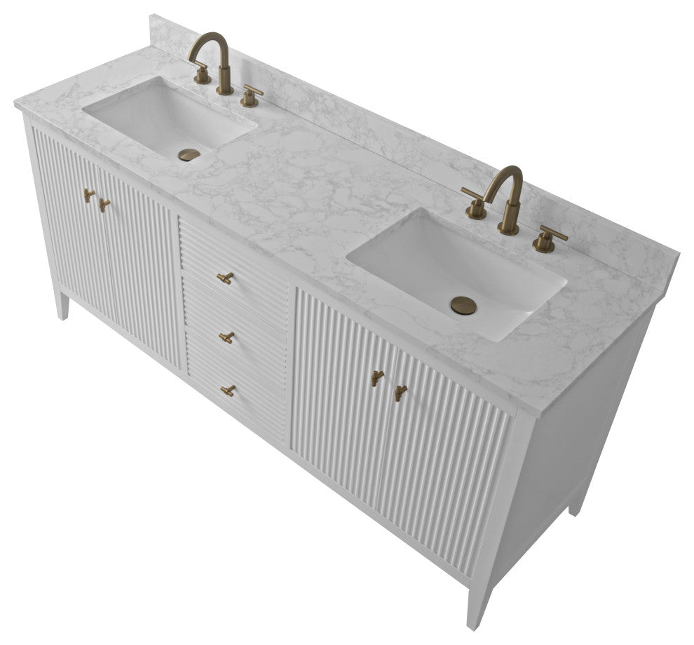 Vanity Art Freestanding Vanity, White, 72", Double Sink, Golden Brushed