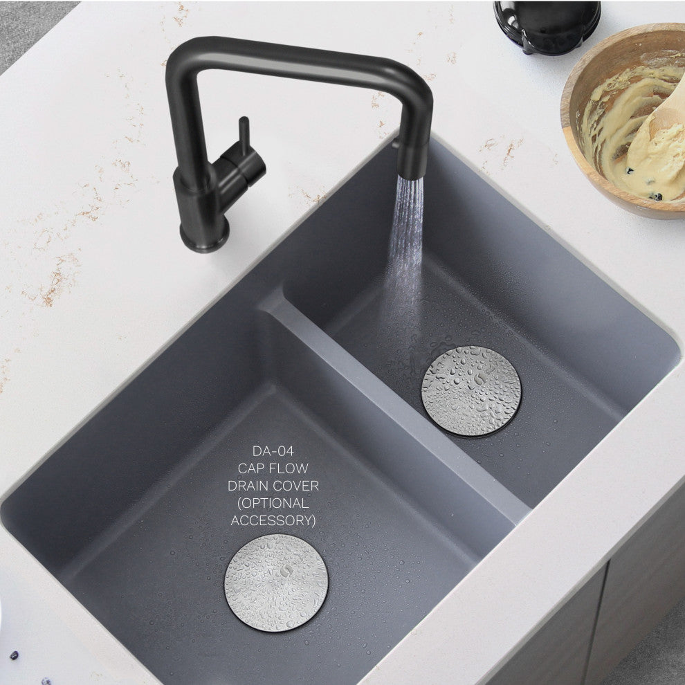 27"x18" Gray Double Bowl 60/40 Dual Mount Granite Kitchen Sink