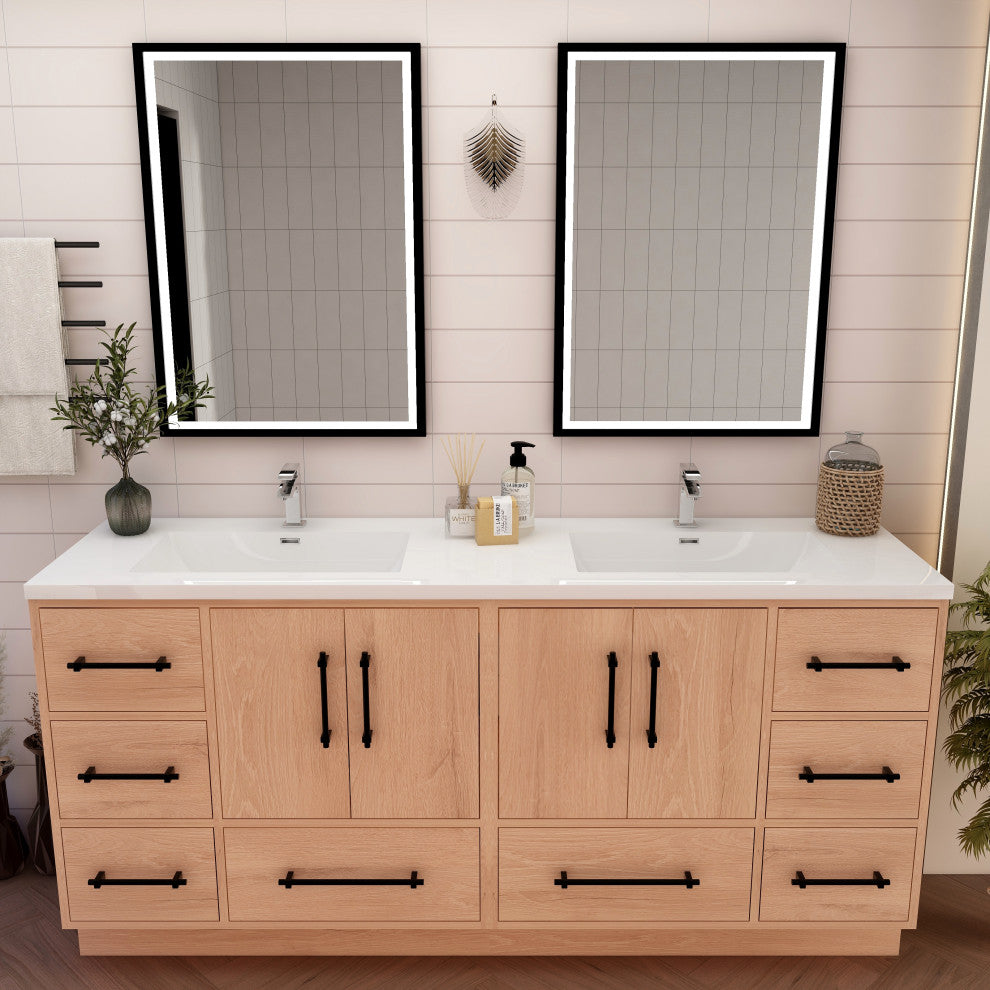 Victoria 72" Solid Wood Bath Vanity, Double Sink, Red Oak