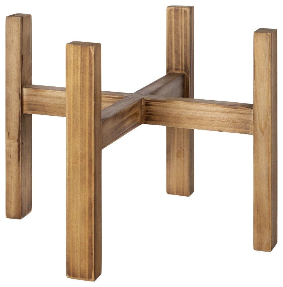 Blue Hexagonal Planter With Wooden Base