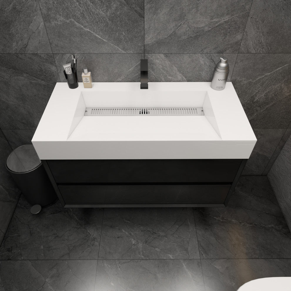 MAX 42" Floating Bath Vanity With Acrylic Sink, Gloss Black